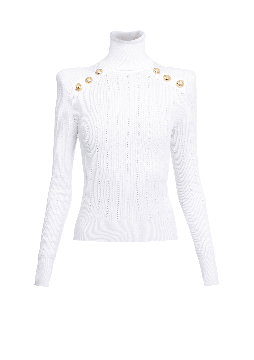 Knit sweater with gold-tone buttons, white, hi-res