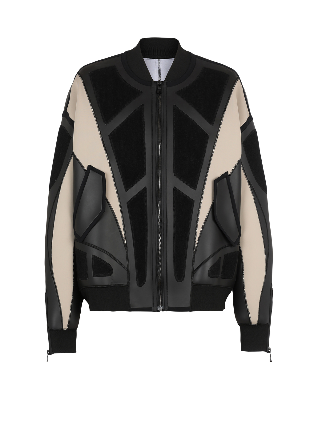 Neoprene bomber jacket with inserts, black, hi-res