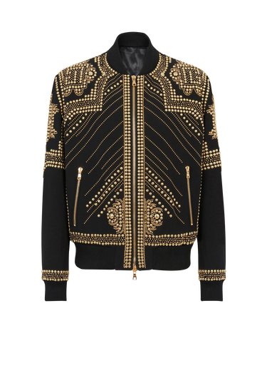 Nylon bomber jacket with embroidered studs