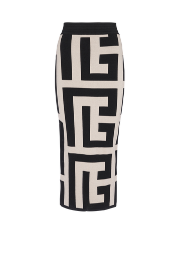 Mid-length knit skirt with maxi Balmain monogram print