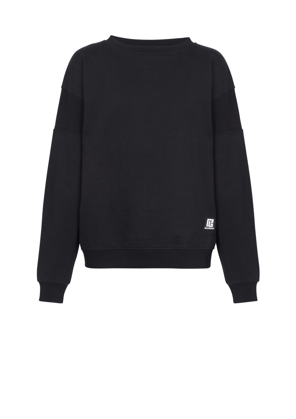 Eco-designed cotton sweatshirt with Balmain logo print, black, hi-res