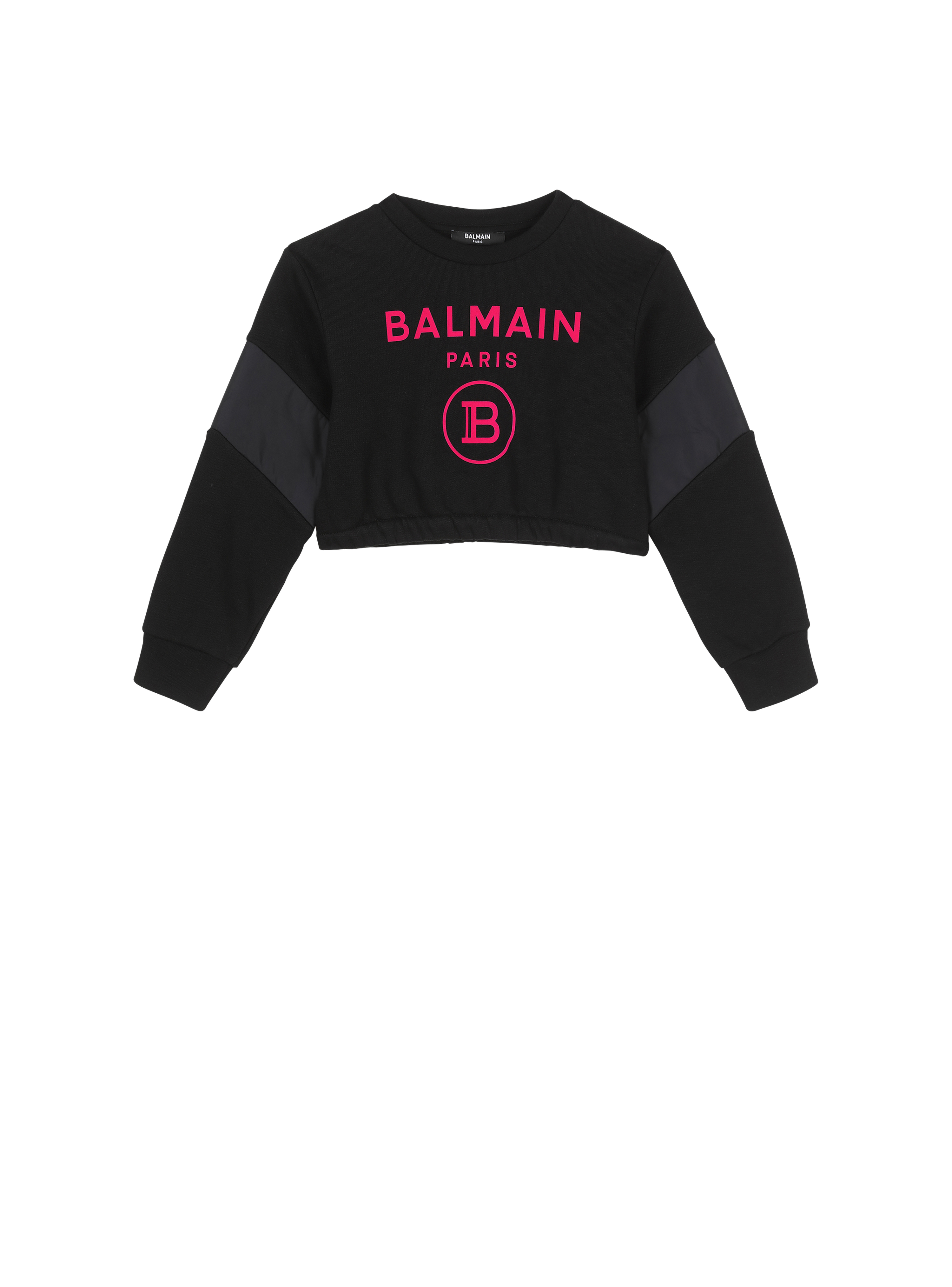 Cropped cotton jumper with Balmain logo, black
